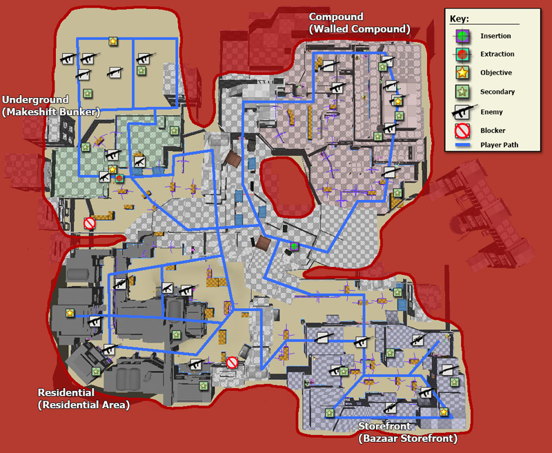 Paper maps were considerably more complicated in UNIT 13 due to the non-linear gameplay and numerous encounter areas.