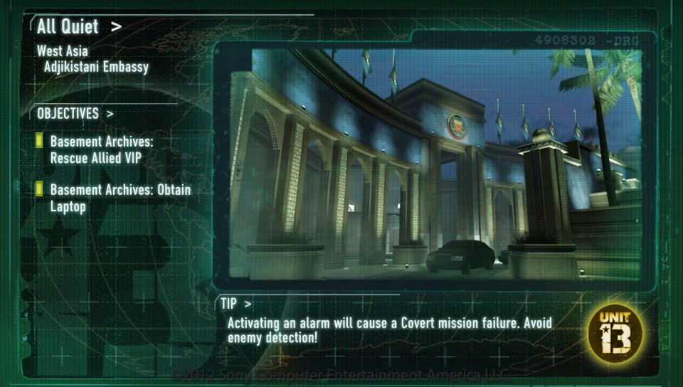 The embassy building used in these missions was set in the fictional land of Adjikistan,
 which was the setting of SOCOM: Combined Assault.