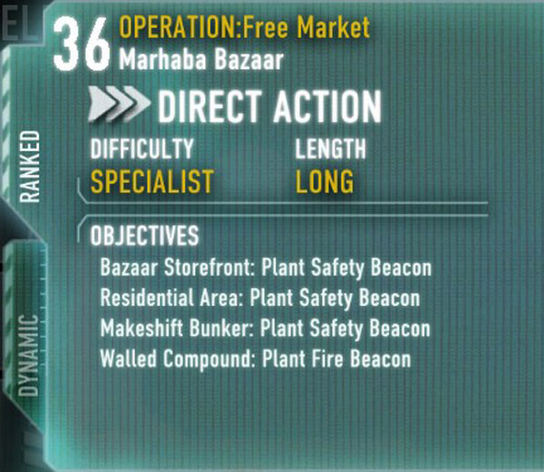 Before deploying into any mission the player could choose the ranked or dynamic version by using the tabs on the side of the info pane.