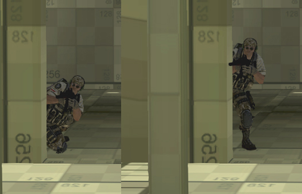 This was one of the comparison images I submitted to show the difference between peeking out from cover while crouching or standing.